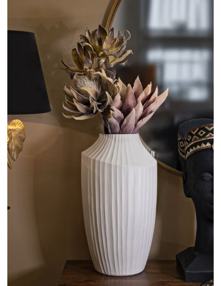 Grand Vase moderne Rond Hauteur 50 cm Magnesium oxide Blanc crème Ice 