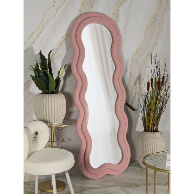 Grand Miroir mural moderne Organique 60x160 Velours Rose Bois MDF Teddy 