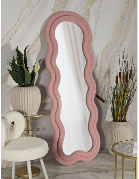 Grand Miroir mural moderne Organique 60x160 Velours Rose Bois MDF Teddy 