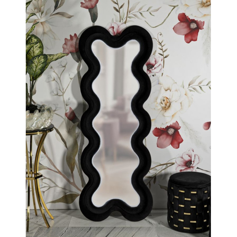 Grand Miroir mural moderne Organique 58x160 Velours Noir Bois MDF Monica 