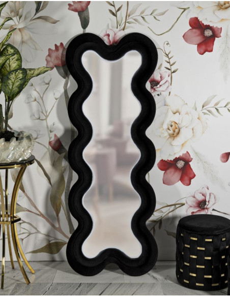 Grand Miroir mural moderne Organique 58x160 Velours Noir Bois MDF Monica 