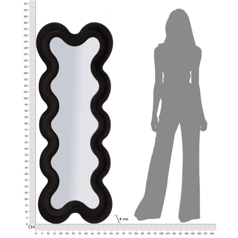 Grand Miroir mural moderne Organique 58x160 Velours Noir Bois MDF Monica 