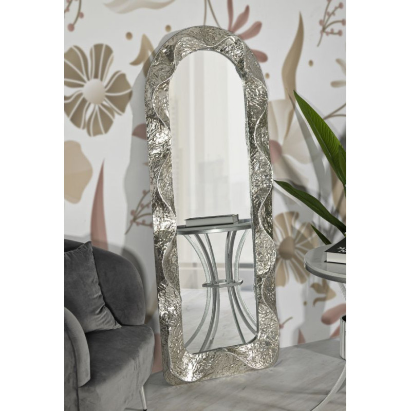 Grand Miroir mural moderne Arche 61x160 Métal Argenté Bois MDF Argelux 
