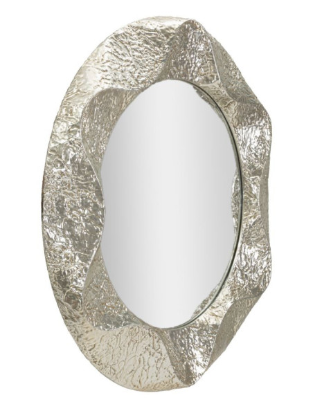 Grand Miroir mural moderne Rond 104x104 Métal Argenté Bois MDF Argelux 