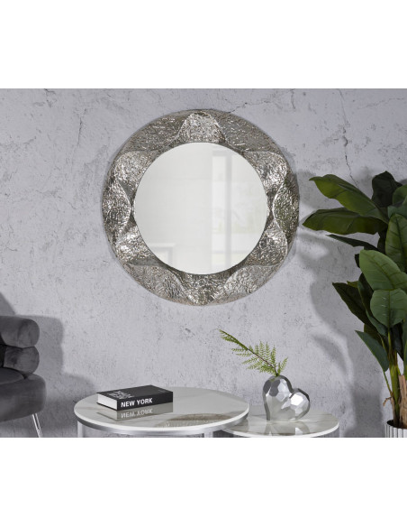 Grand Miroir mural moderne Rond 104x104 Métal Argenté Bois MDF Argelux 