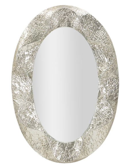 Grand Miroir mural moderne Ovale 87x128 Métal Argenté Bois MDF Argelux 
