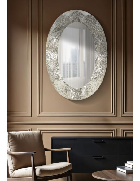 Grand Miroir mural moderne Ovale 87x128 Métal Argenté Bois MDF Argelux 