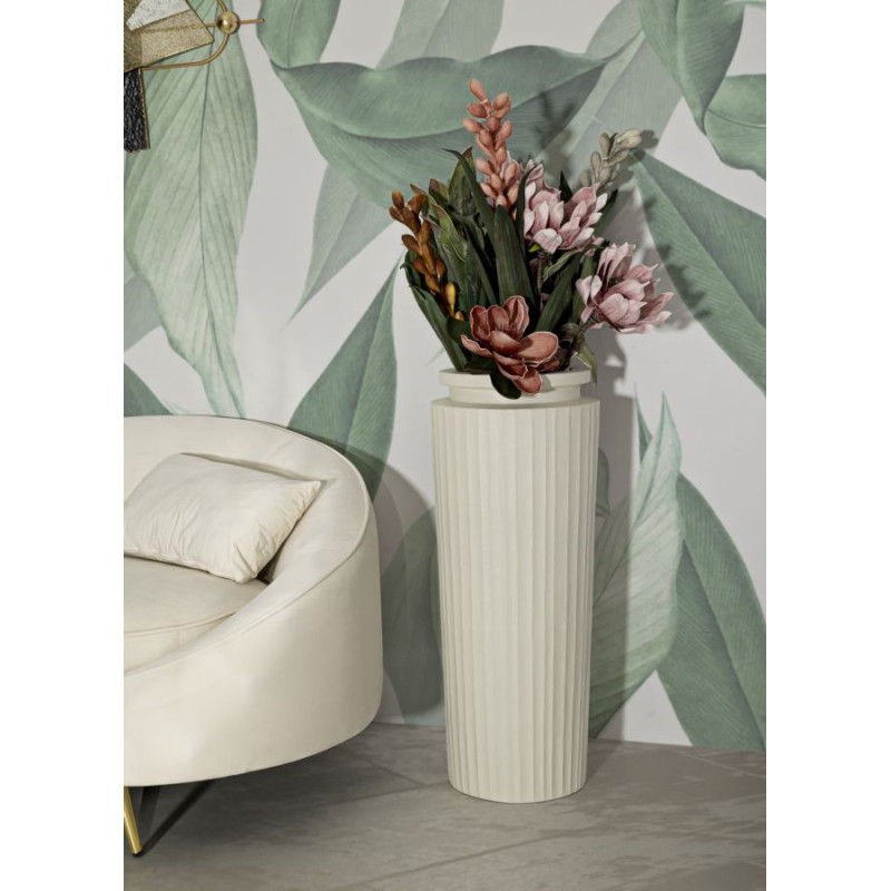 Grand Vase minimaliste chic Cylindrique Hauteur 80 cm Magnésium Oxyde Blanc crème High 