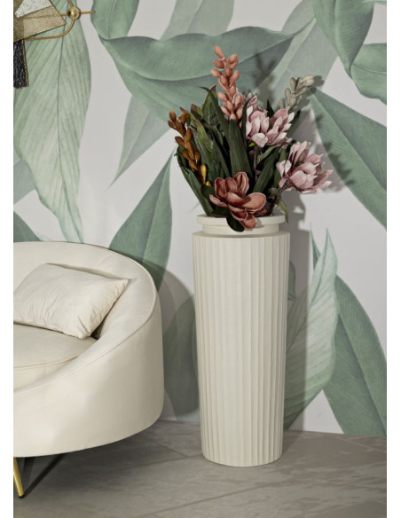Grand Vase minimaliste chic Cylindrique Hauteur 80 cm Magnésium Oxyde Blanc crème High 