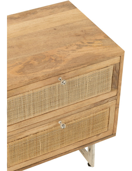 Table de chevet Weaving 2 tiroirs en Bois de manguier Naturel Rotin Naturel - 7