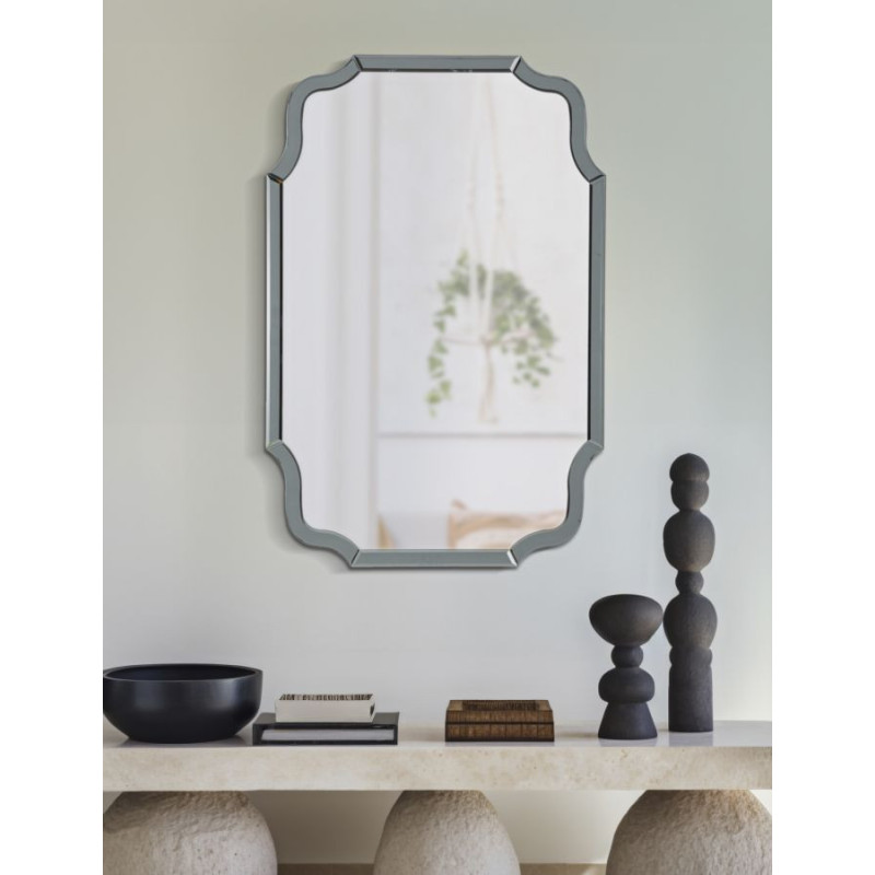 Grand Miroir mural oriental chic Rectangulaire 60x90 Bois MDF Gris Istanbul 