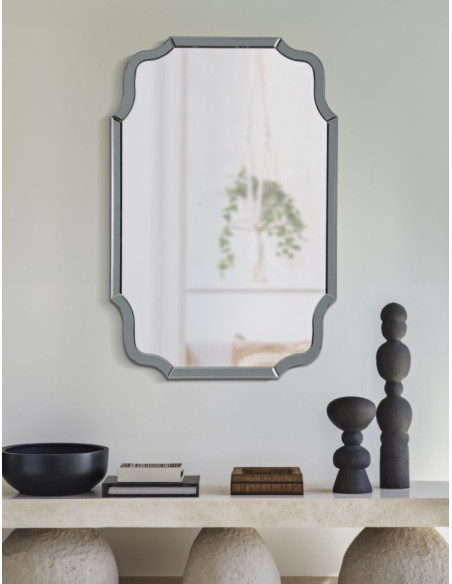 Grand Miroir mural oriental chic Rectangulaire 60x90 Bois MDF Gris Istanbul 