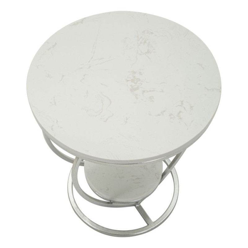 Table d'appoint moderne Coeur Ronde 1 étagère 40 cm Métal Argenté Marbre Blanc Heart 