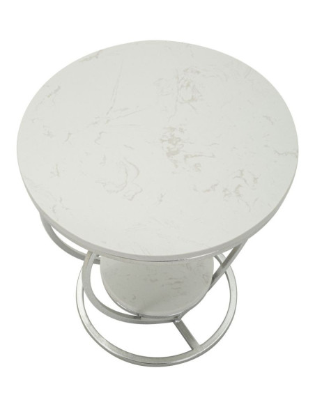 Table d'appoint moderne Coeur Ronde 1 étagère 40 cm Métal Argenté Marbre Blanc Heart 