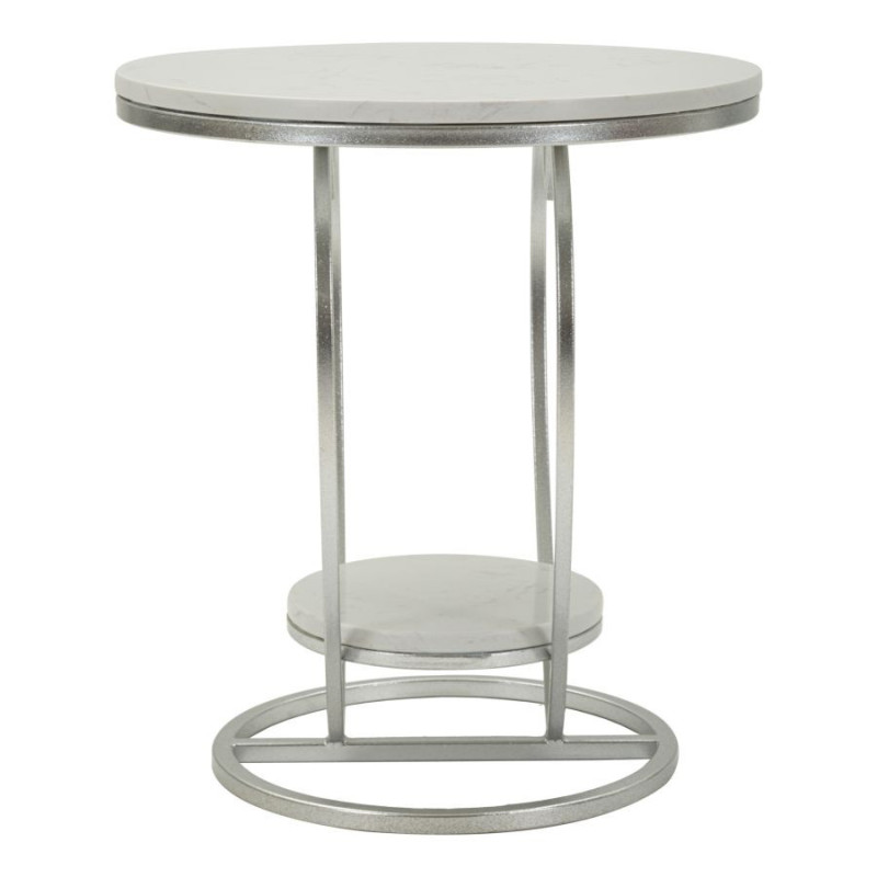 Table d'appoint moderne Coeur Ronde 1 étagère 40 cm Métal Argenté Marbre Blanc Heart 