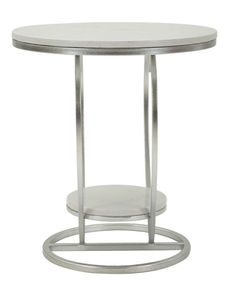Table d'appoint moderne Coeur Ronde 1 étagère 40 cm Métal Argenté Marbre Blanc Heart 