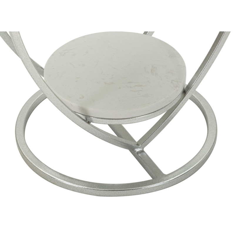 Table d'appoint moderne Coeur Ronde 1 étagère 40 cm Métal Argenté Marbre Blanc Heart 