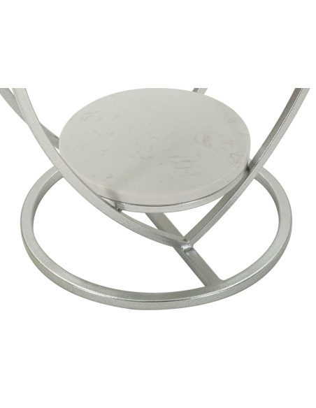 Table d'appoint moderne Coeur Ronde 1 étagère 40 cm Métal Argenté Marbre Blanc Heart 