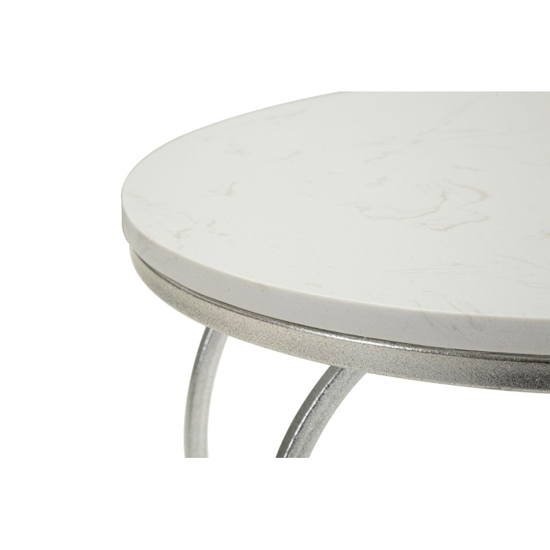 Table d'appoint moderne Coeur Ronde 1 étagère 40 cm Métal Argenté Marbre Blanc Heart 
