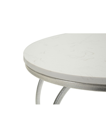 Table d'appoint moderne Coeur Ronde 1 étagère 40 cm Métal Argenté Marbre Blanc Heart 