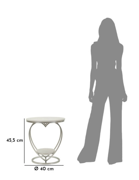 Table d'appoint moderne Coeur Ronde 1 étagère 40 cm Métal Argenté Marbre Blanc Heart 