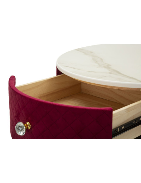 Petite Coiffeuse avec pouf Ronde 1 tiroir Velours Rouge Bois MDF Métal Doré Vellit 