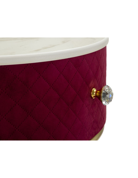 Petite Coiffeuse avec pouf Ronde 1 tiroir Velours Rouge Bois MDF Métal Doré Vellit 