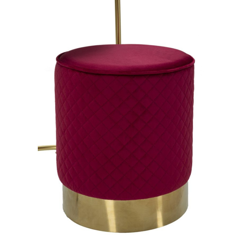 Petite Coiffeuse avec pouf Ronde 1 tiroir Velours Rouge Bois MDF Métal Doré Vellit 