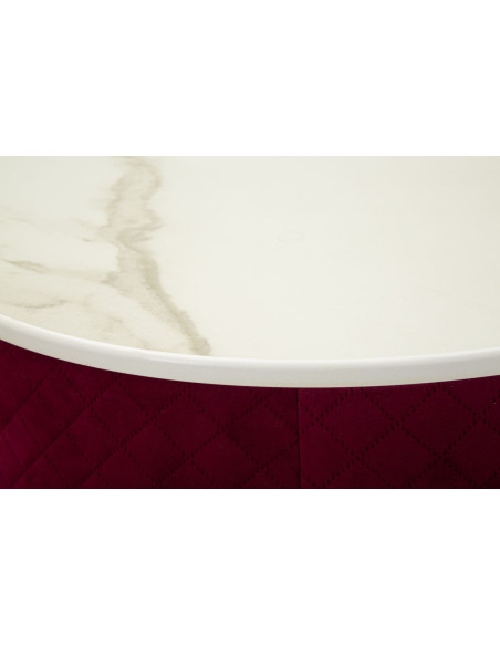 Petite Coiffeuse avec pouf Ronde 1 tiroir Velours Rouge Bois MDF Métal Doré Vellit 