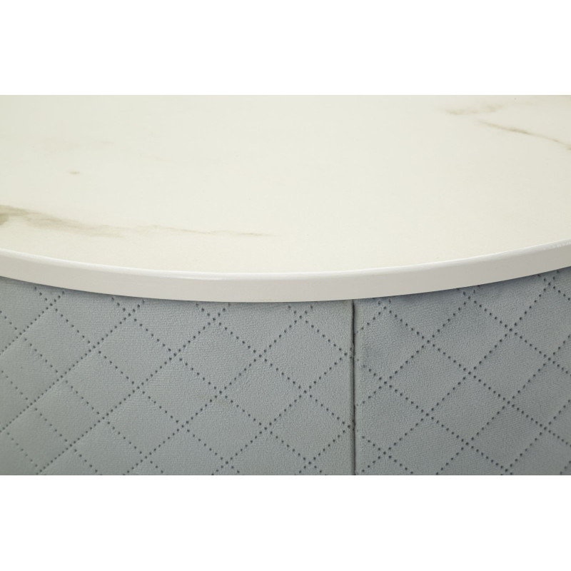 Petite Coiffeuse avec pouf Ronde 1 tiroir Velours Bleu clair Bois MDF Métal Doré Vellit 