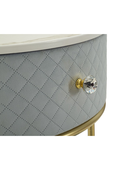 Petite Coiffeuse avec pouf Ronde 1 tiroir Velours Bleu clair Bois MDF Métal Doré Vellit 