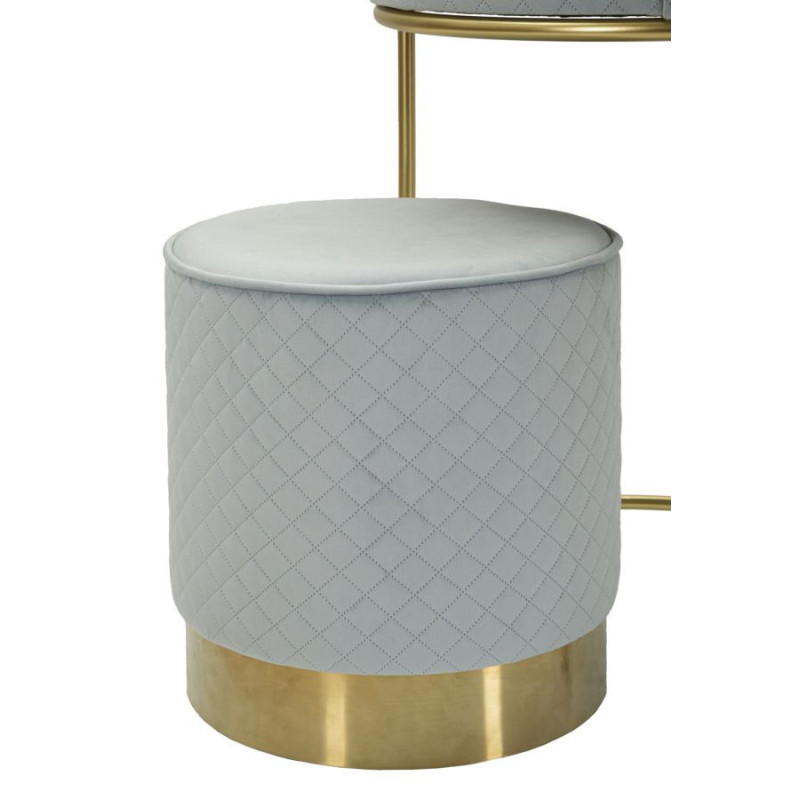 Petite Coiffeuse avec pouf Ronde 1 tiroir Velours Bleu clair Bois MDF Métal Doré Vellit 