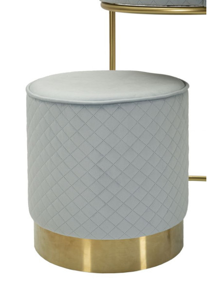 Petite Coiffeuse avec pouf Ronde 1 tiroir Velours Bleu clair Bois MDF Métal Doré Vellit 