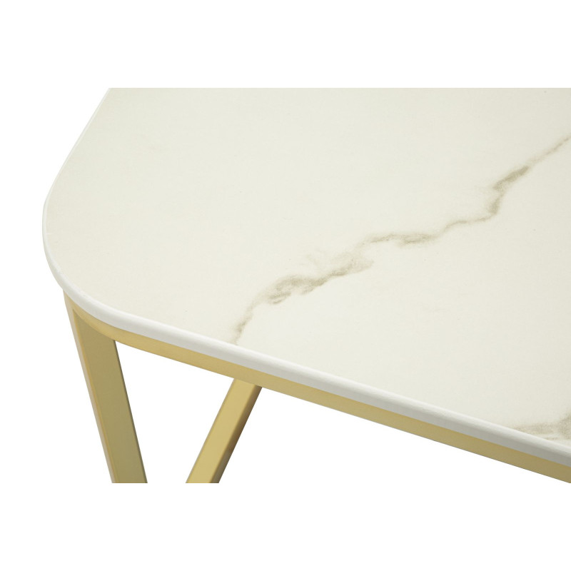 Table basse gigogne moderne chic Carrée 1 tiroir Bois de sapin Blanc crème Bois MDF Blanc Effet marbre Métal Doré Beauty 