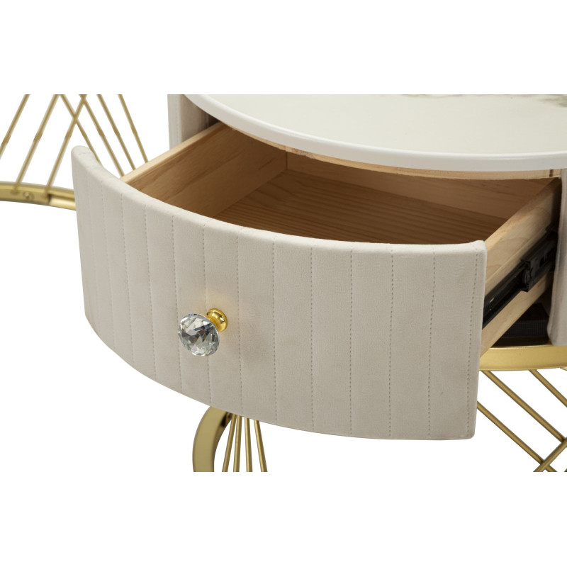 Table basse gigogne moderne chic Ronde 1 tiroir Bois de sapin Blanc crème Bois MDF Blanc Effet marbre Métal Doré Votix Mauro Fer