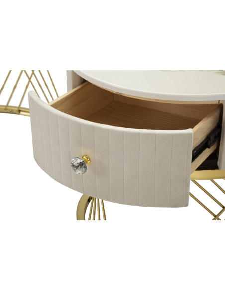 Table basse gigogne moderne chic Ronde 1 tiroir Bois de sapin Blanc crème Bois MDF Blanc Effet marbre Métal Doré Votix Mauro Fer