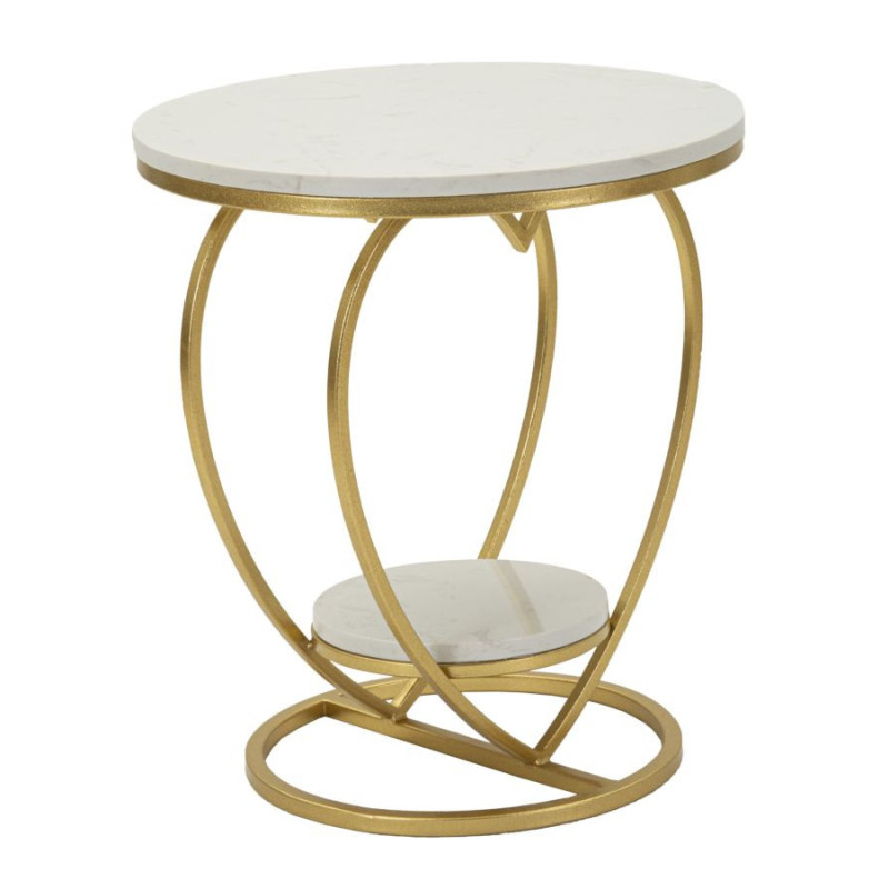 Table d'appoint moderne Coeur Ronde 1 étagère 40 cm Métal Doré Marbre Blanc Heart 