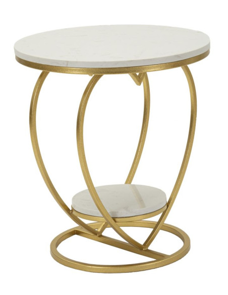 Table d'appoint moderne Coeur Ronde 1 étagère 40 cm Métal Doré Marbre Blanc Heart 