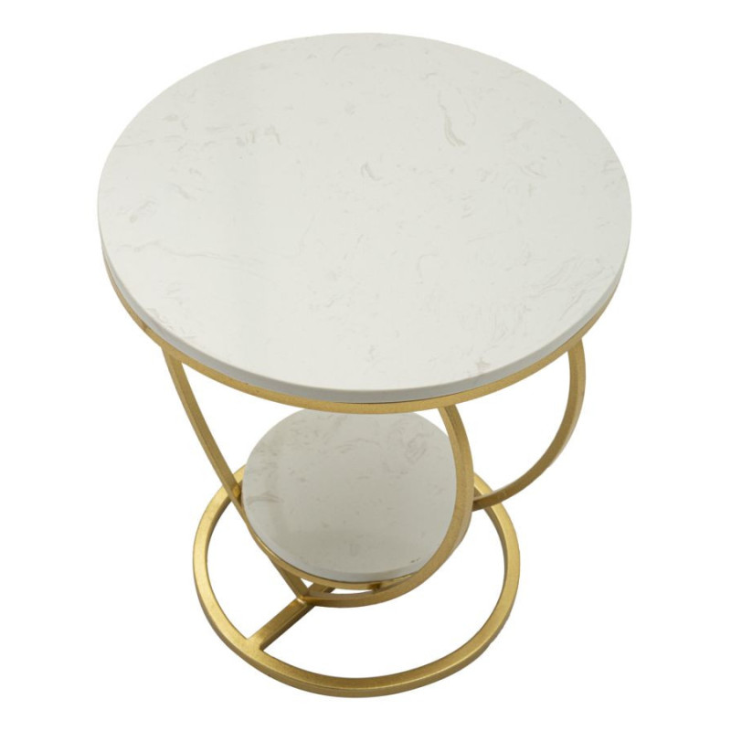 Table d'appoint moderne Coeur Ronde 1 étagère 40 cm Métal Doré Marbre Blanc Heart 