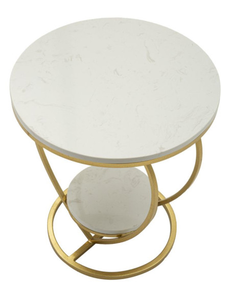 Table d'appoint moderne Coeur Ronde 1 étagère 40 cm Métal Doré Marbre Blanc Heart 