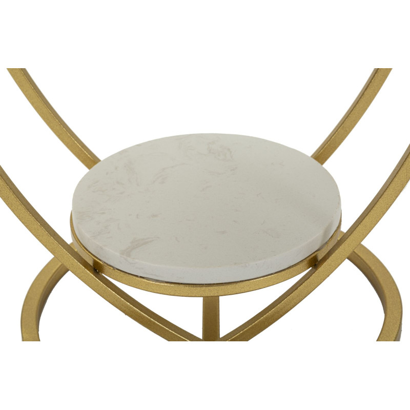 Table d'appoint moderne Coeur Ronde 1 étagère 40 cm Métal Doré Marbre Blanc Heart 