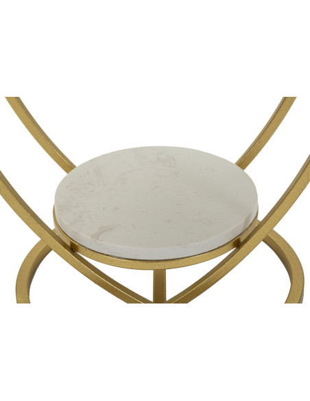 Table d'appoint moderne Coeur Ronde 1 étagère 40 cm Métal Doré Marbre Blanc Heart 