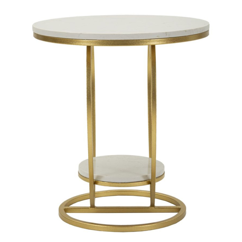 Table d'appoint moderne Coeur Ronde 1 étagère 40 cm Métal Doré Marbre Blanc Heart 