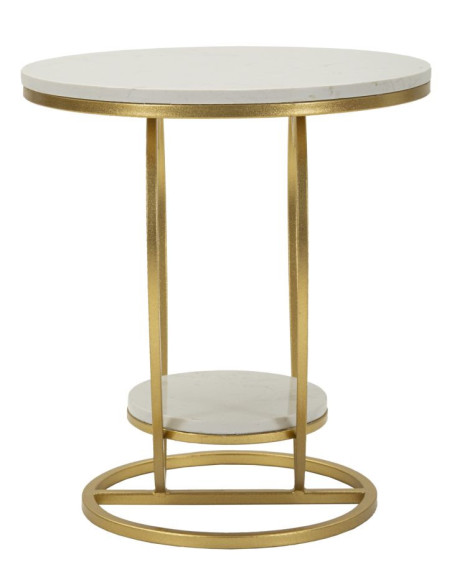 Table d'appoint moderne Coeur Ronde 1 étagère 40 cm Métal Doré Marbre Blanc Heart 