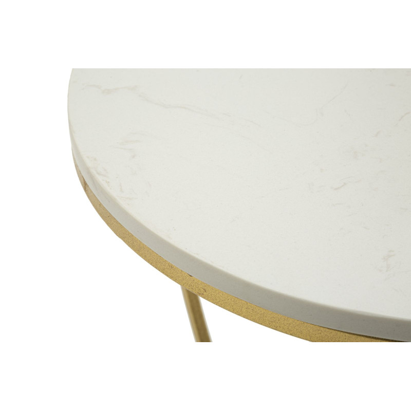 Table d'appoint moderne Coeur Ronde 1 étagère 40 cm Métal Doré Marbre Blanc Heart 