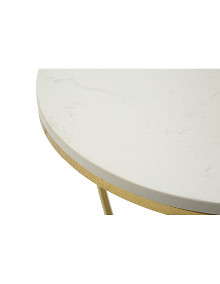 Table d'appoint moderne Coeur Ronde 1 étagère 40 cm Métal Doré Marbre Blanc Heart 
