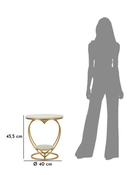 Table d'appoint moderne Coeur Ronde 1 étagère 40 cm Métal Doré Marbre Blanc Heart 
