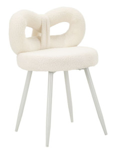 Chaise originale bouclette Noeud Tissu Blanc Bouclé Métal Bois MDF Ilary 