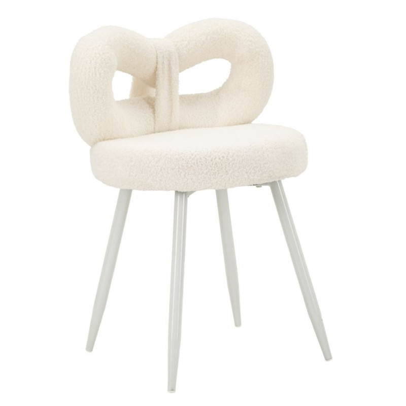 Chaise originale bouclette Noeud Tissu Blanc Bouclé Métal Bois MDF Ilary 