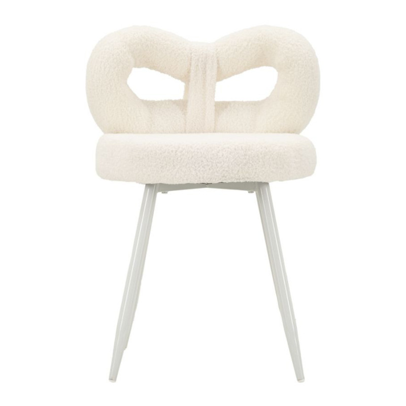 Chaise originale bouclette Noeud Tissu Blanc Bouclé Métal Bois MDF Ilary 